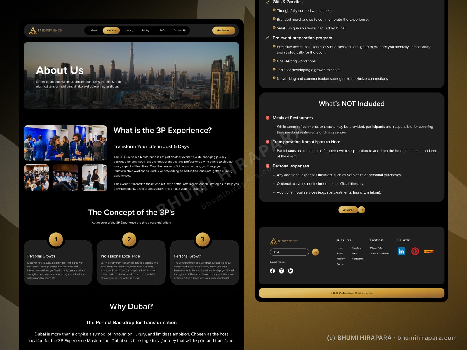 3P Experience website - services and features section