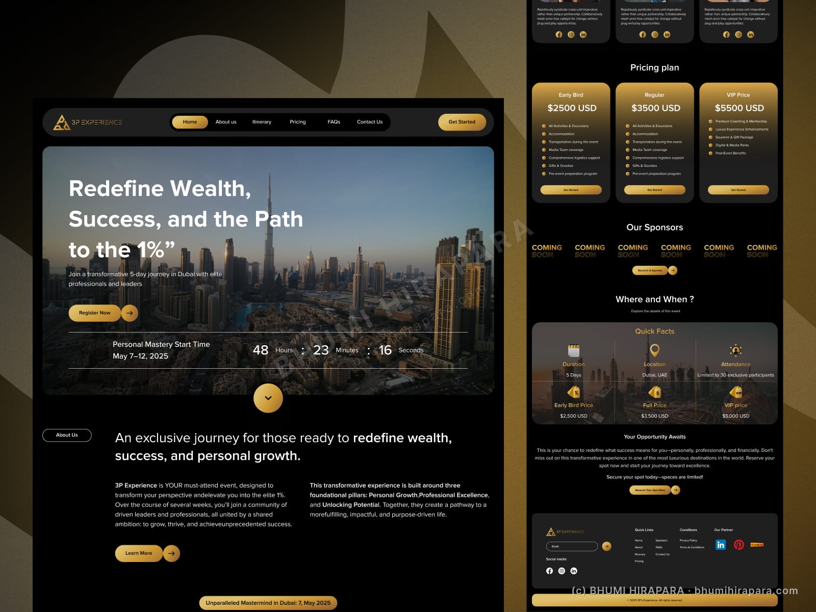 3P Experience website - pricing and FAQ section
