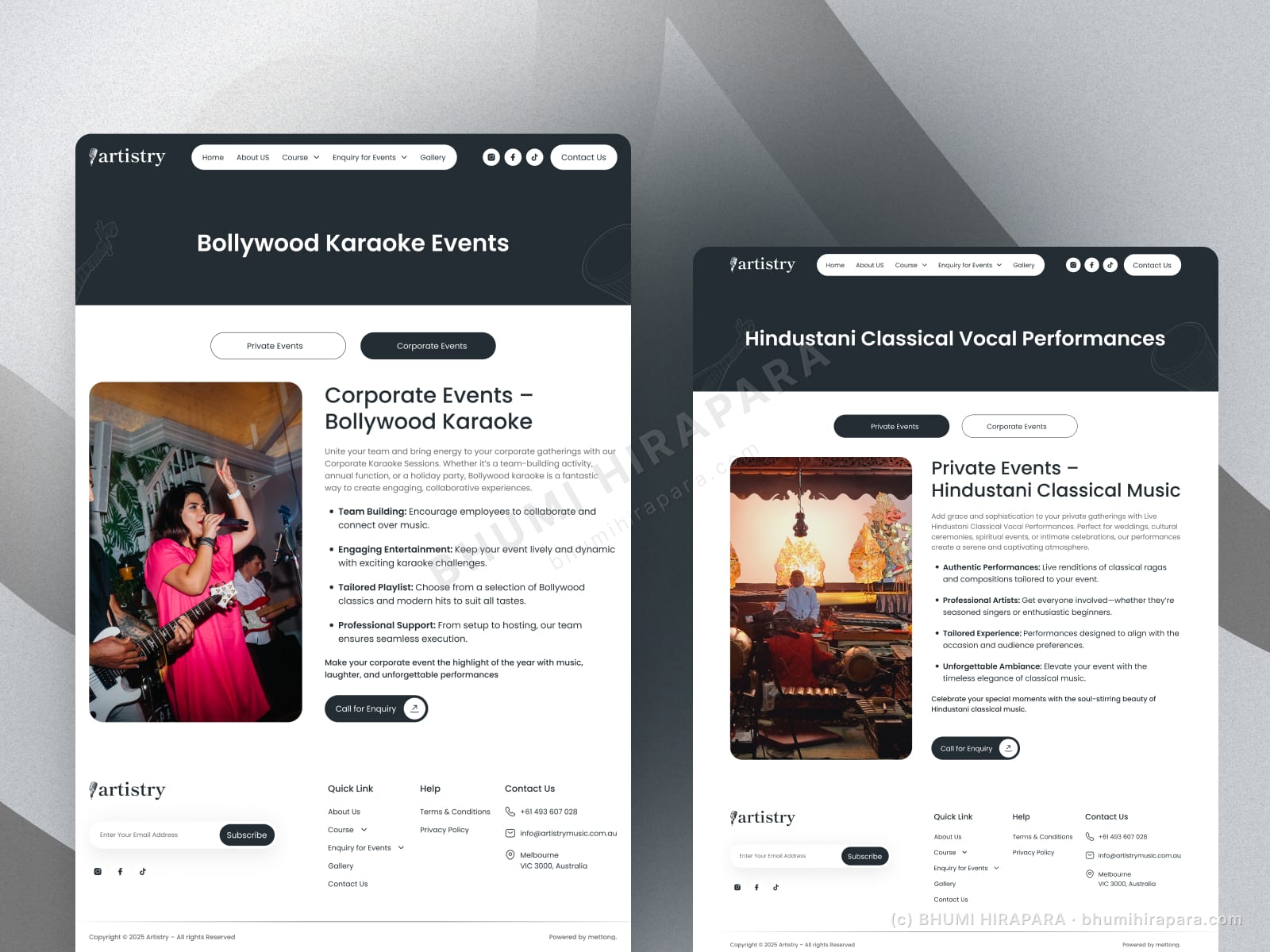 Artistry Music website - introduction and overview section