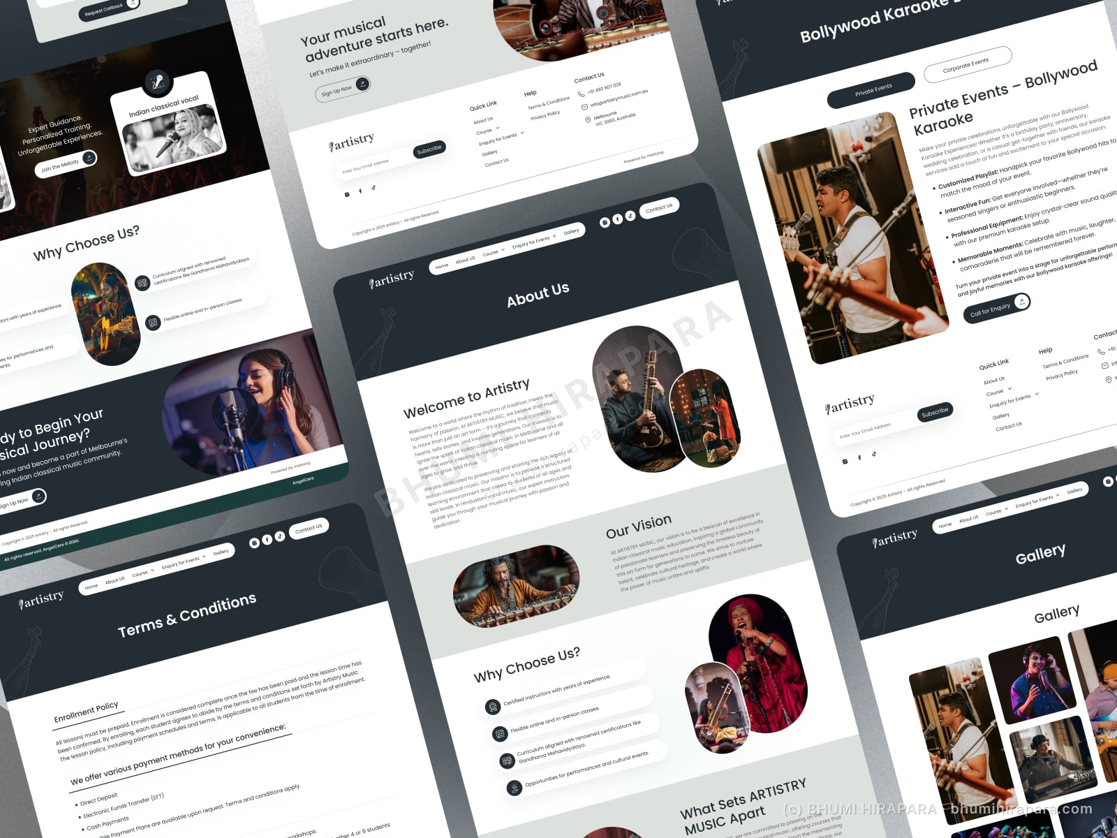Artistry Music website - services and features section