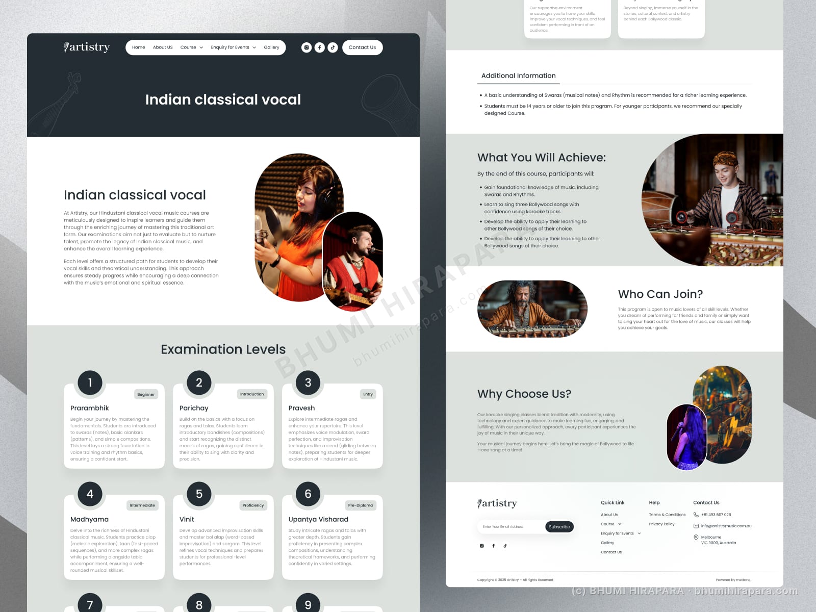 Artistry Music website - highlights and content section