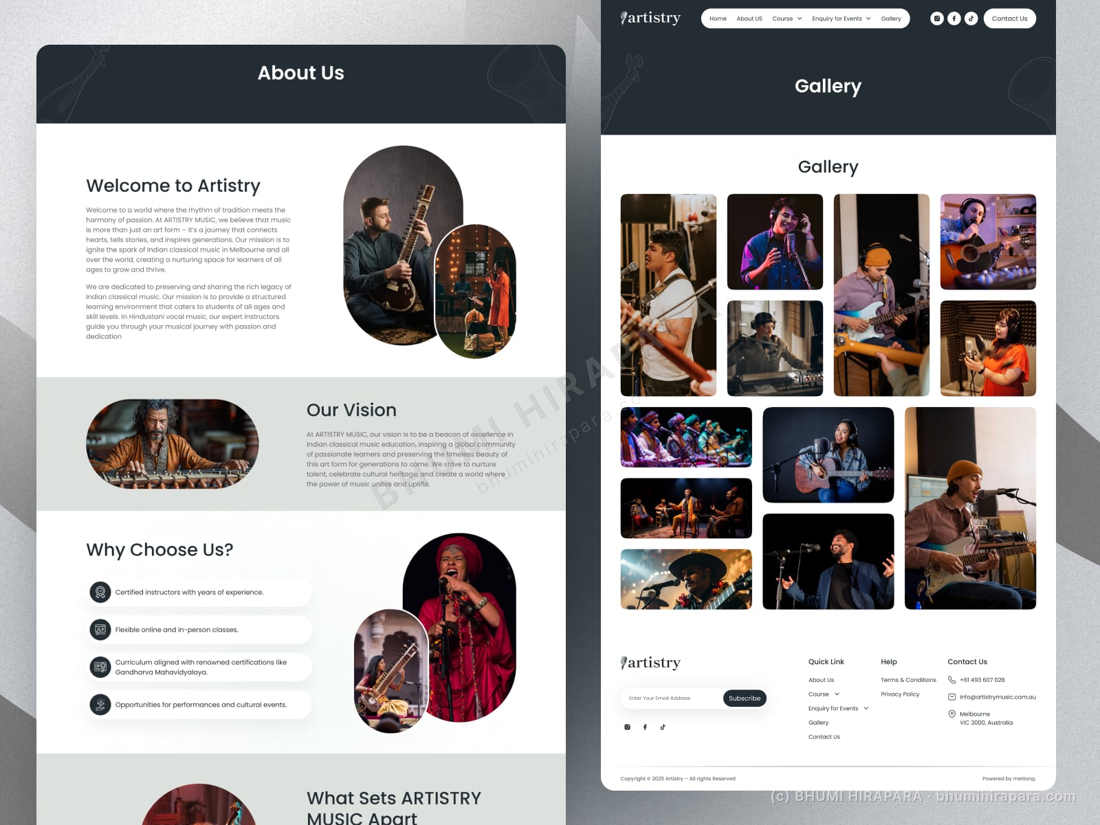 Artistry Music website - testimonials and social proof section