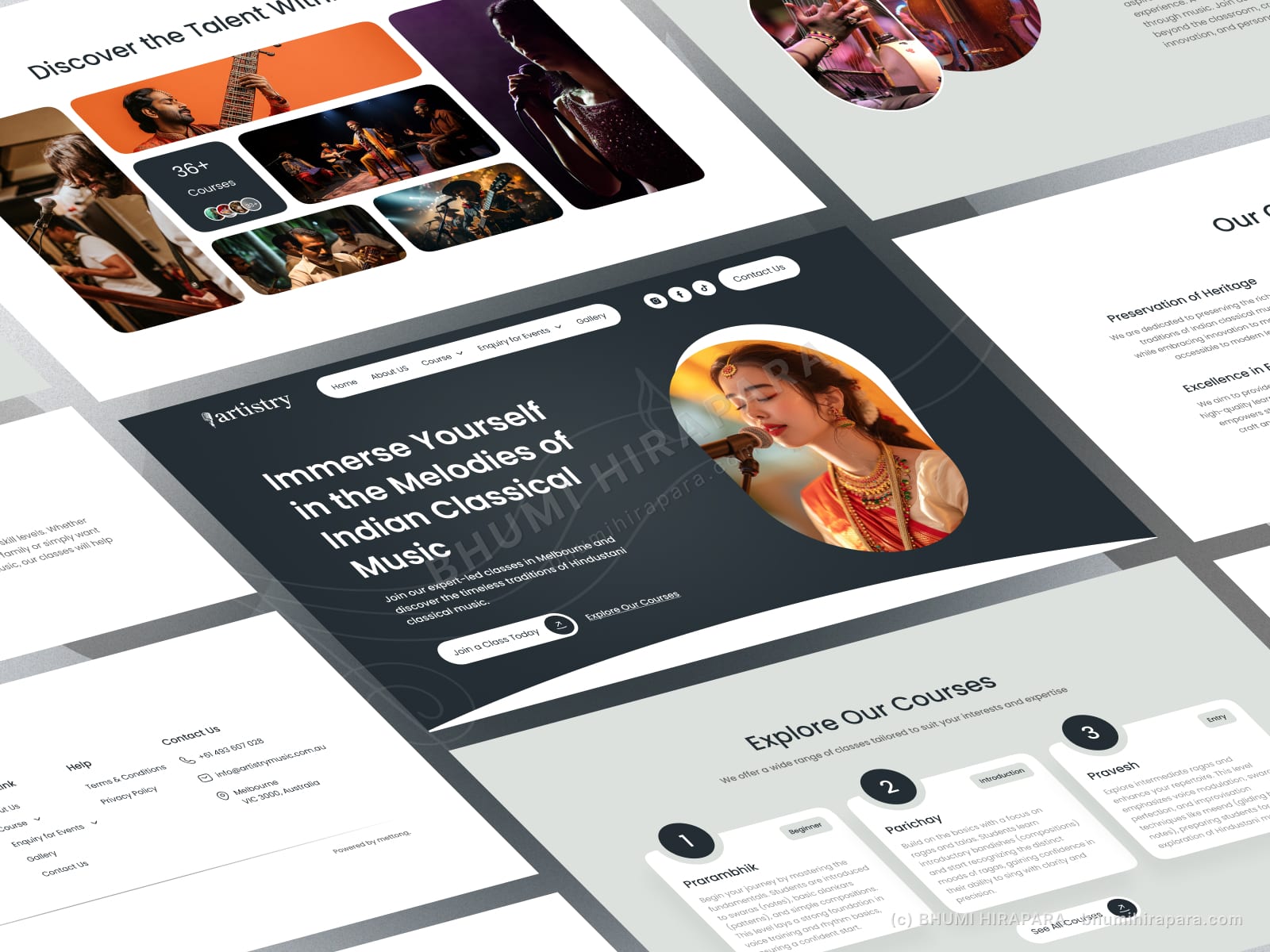 Artistry Music website - contact and footer section