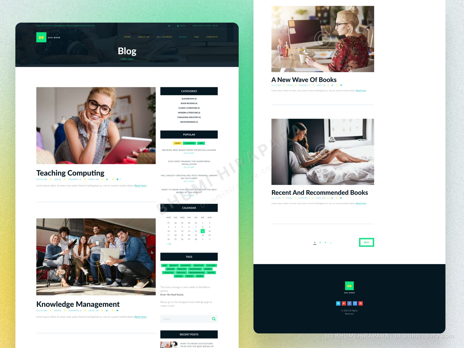 Digi Book website - highlights and content section