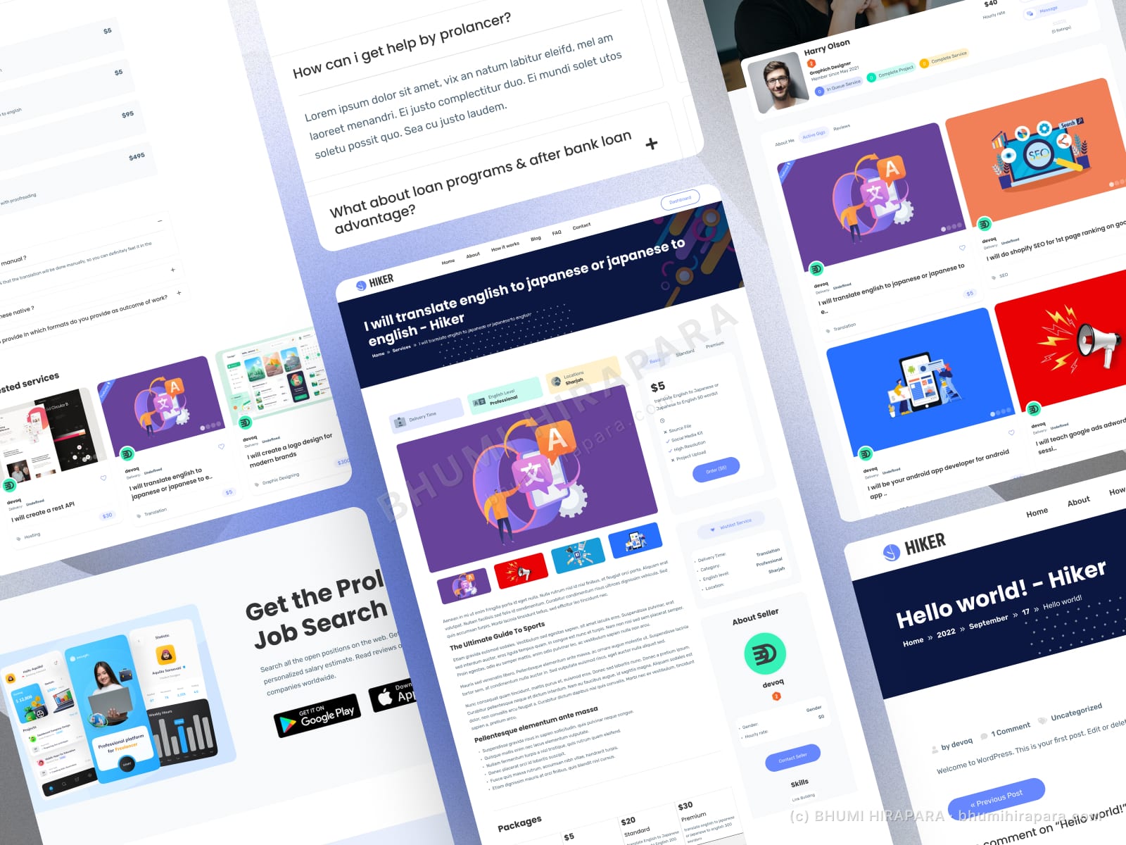 Hiker website - services and features section
