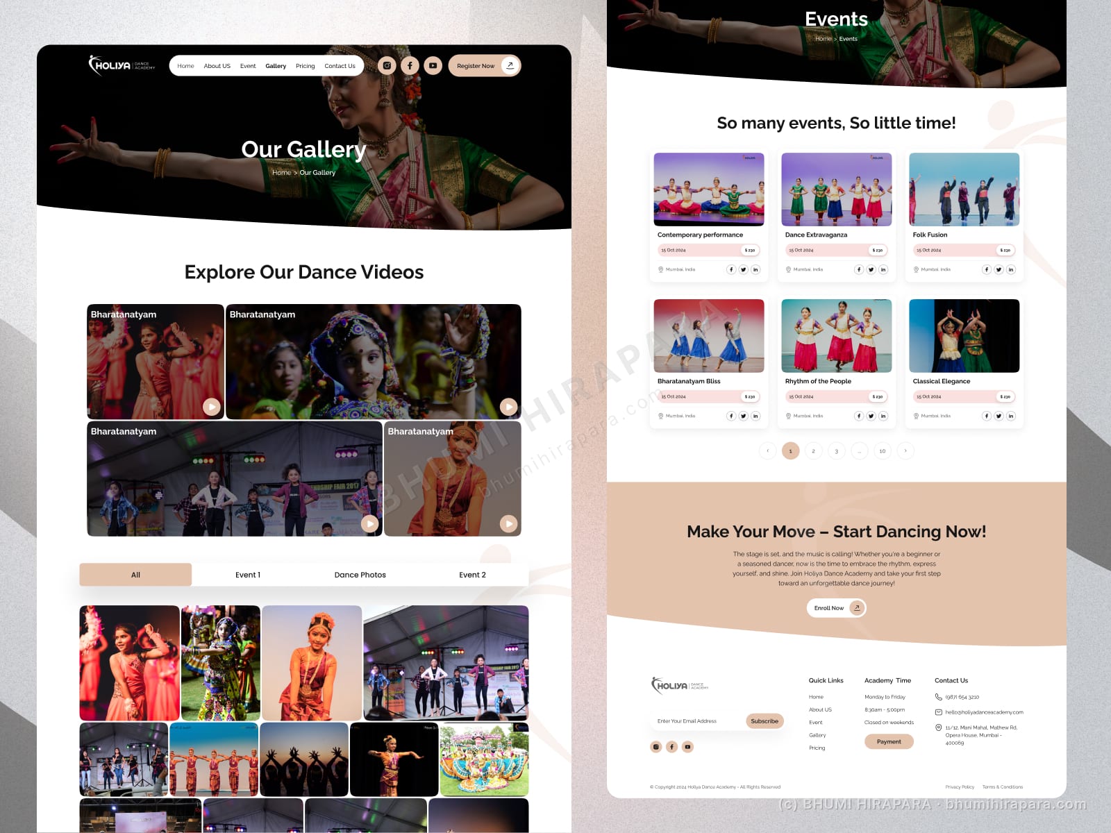 Holiya website - highlights and content section
