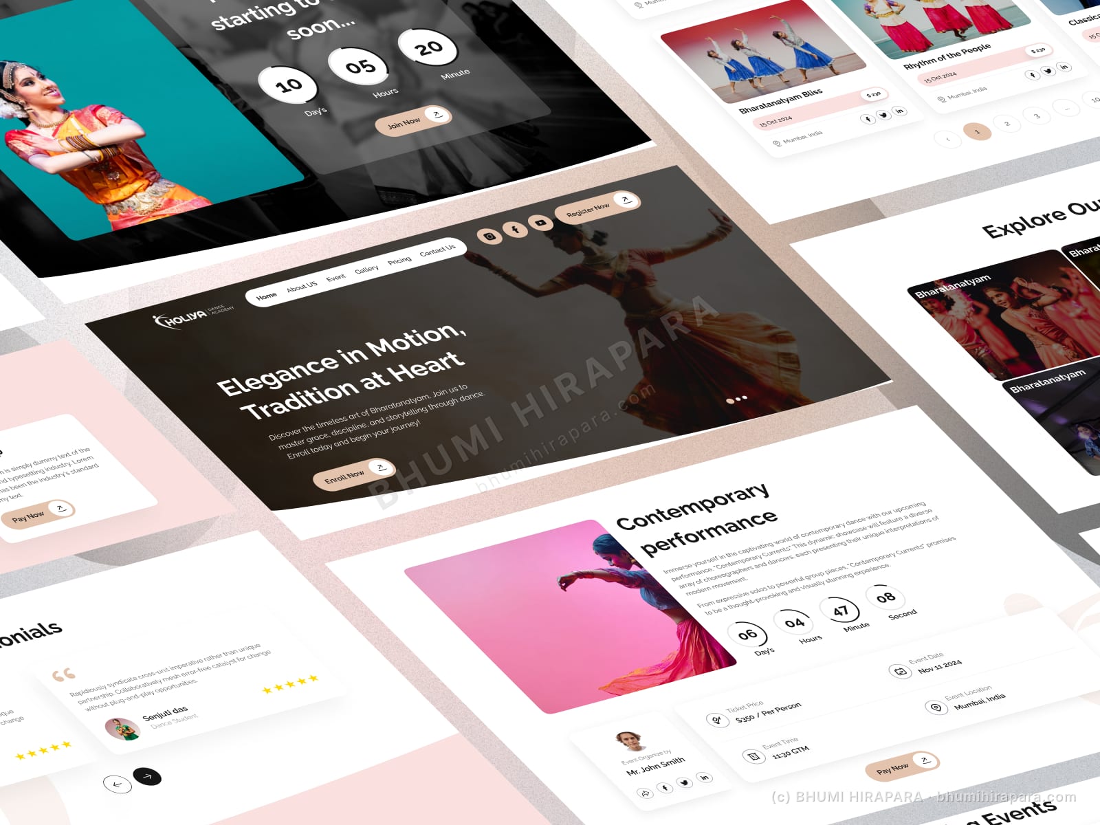 Holiya website - contact and footer section