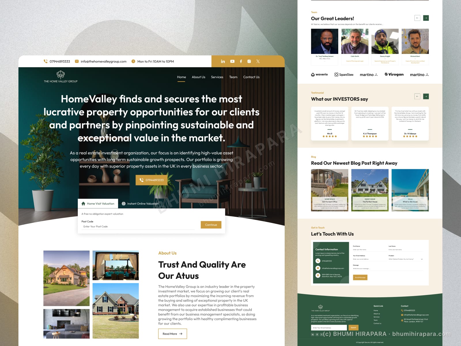 The Home Valley Group website - introduction and overview section