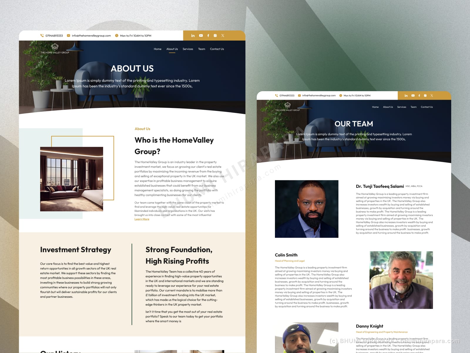 The Home Valley Group website - highlights and content section