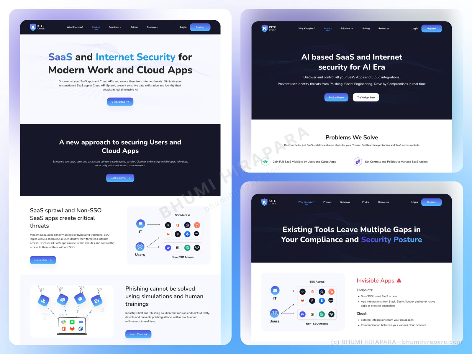 Kite Cyber website - services and features section