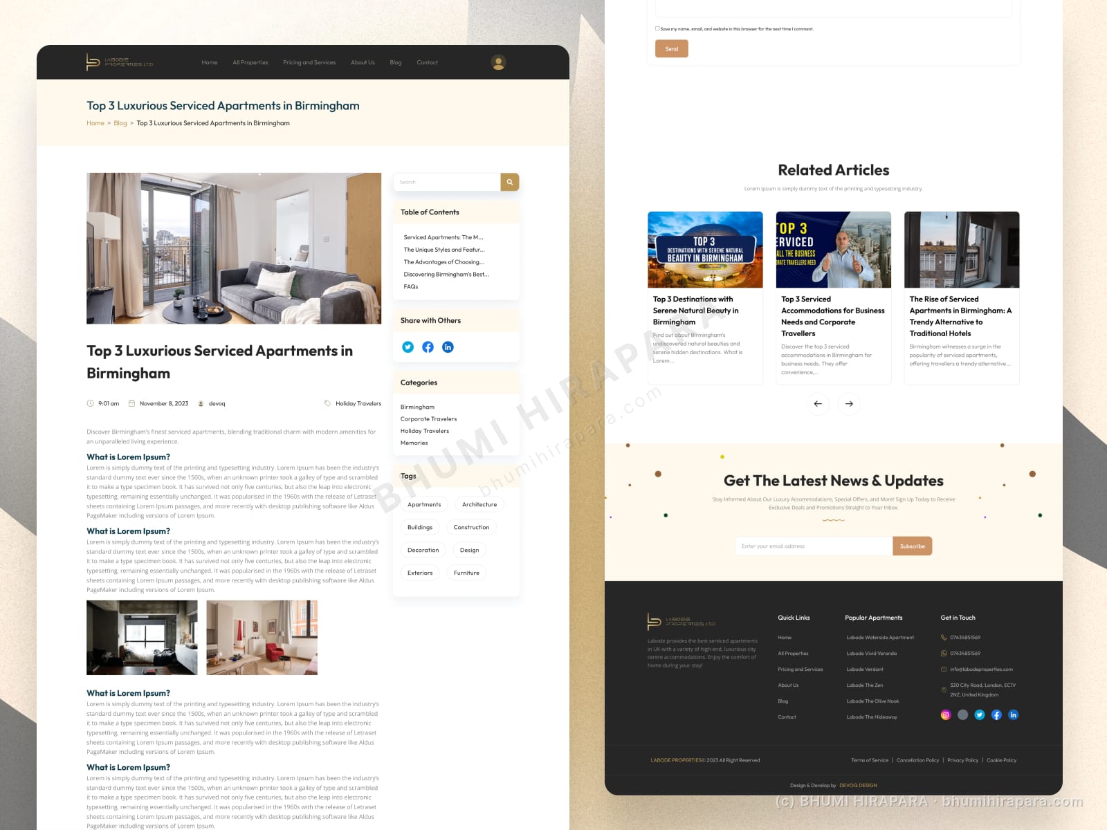 Labode Property website - highlights and content section