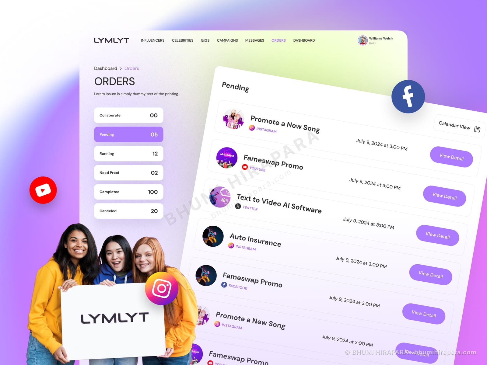 Influencer and celebrity discovery listing with category filters