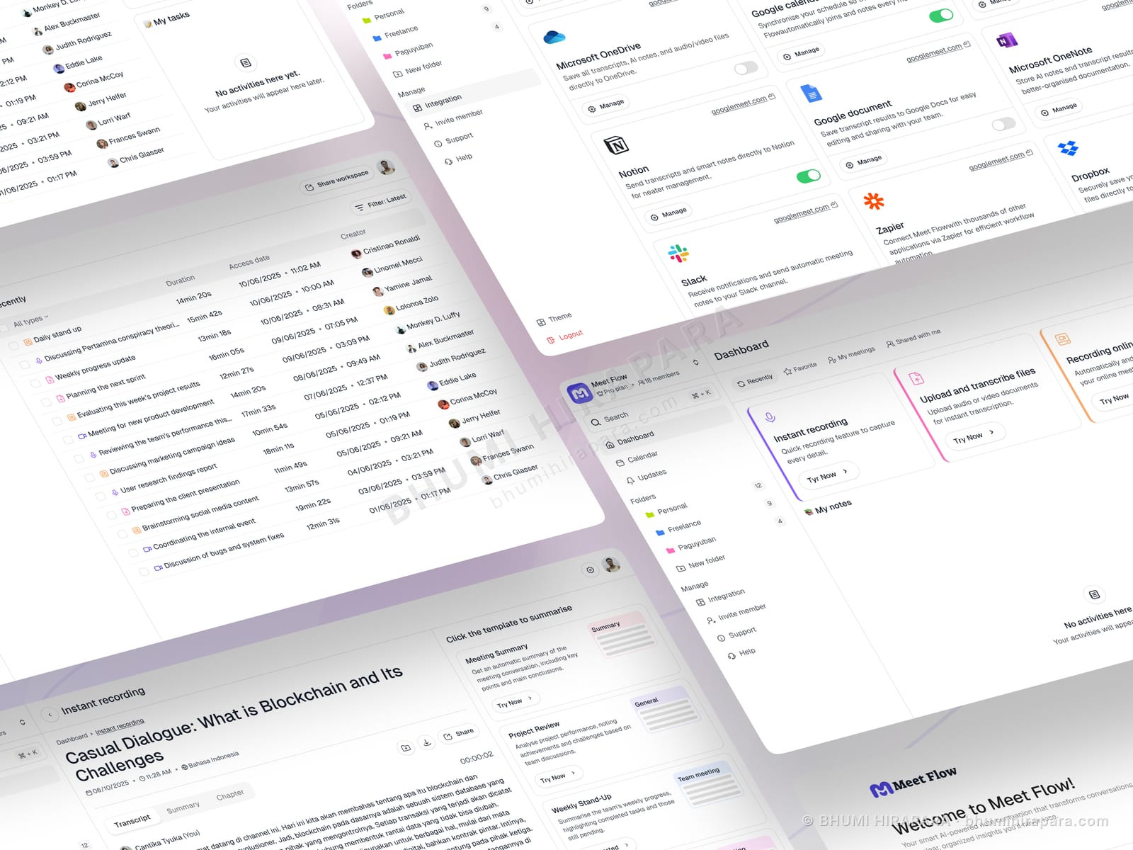 Folder and workspace sidebar showing personal, freelance and shared collections