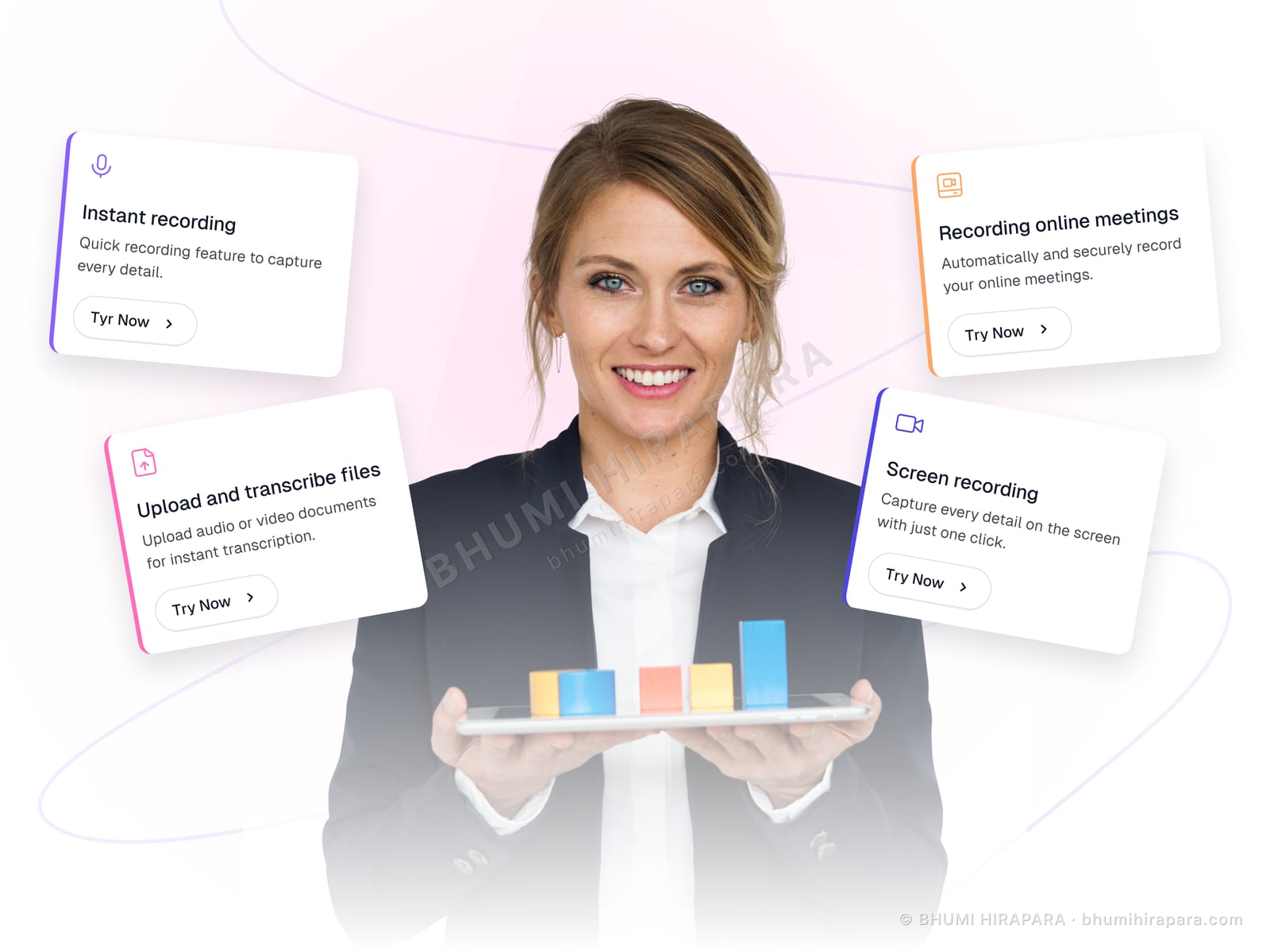 Calendar view listing upcoming and recorded meetings