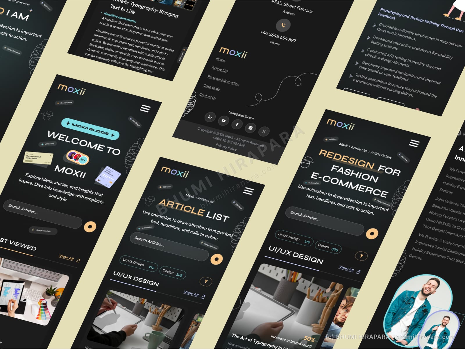 Moxii website - highlights and content section