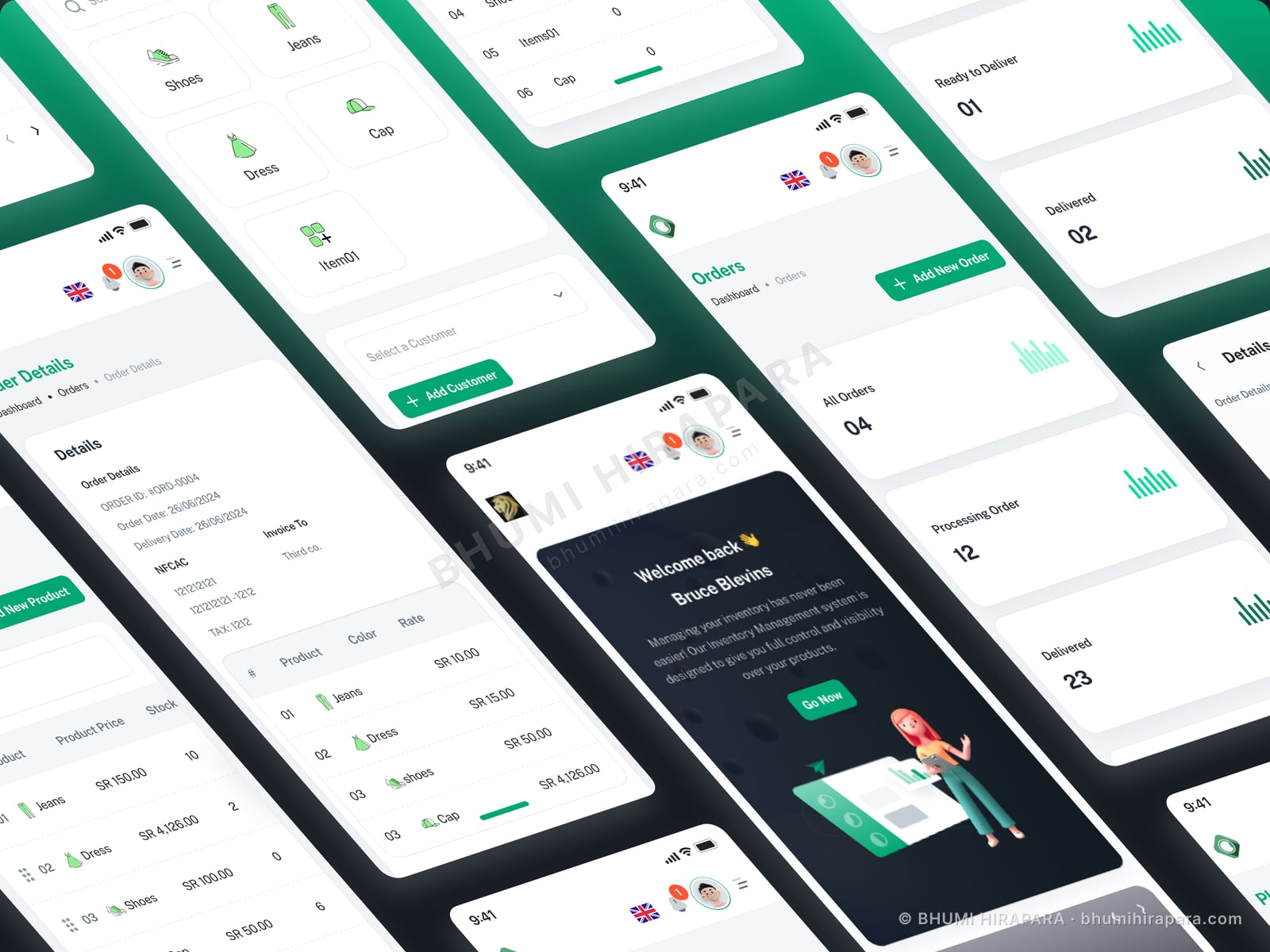 New order table listing order ID, customer, amount and status