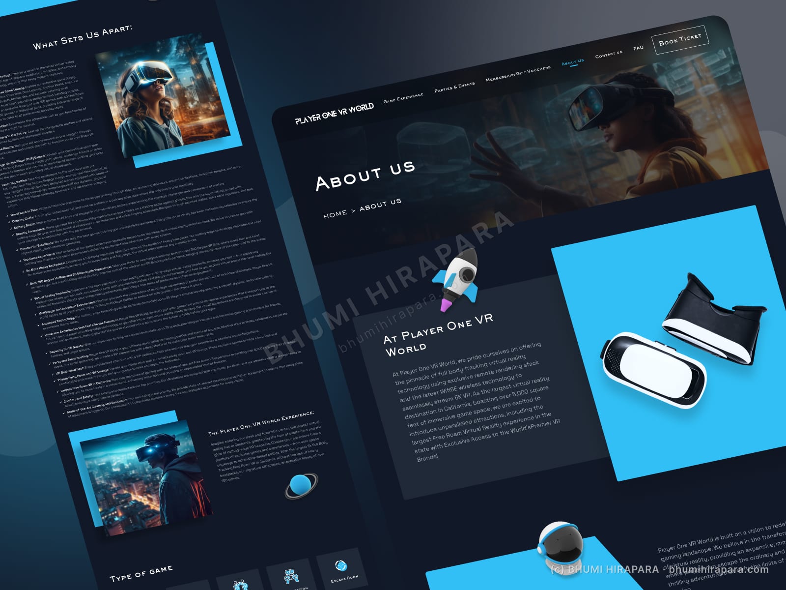 Player One World website - introduction and overview section