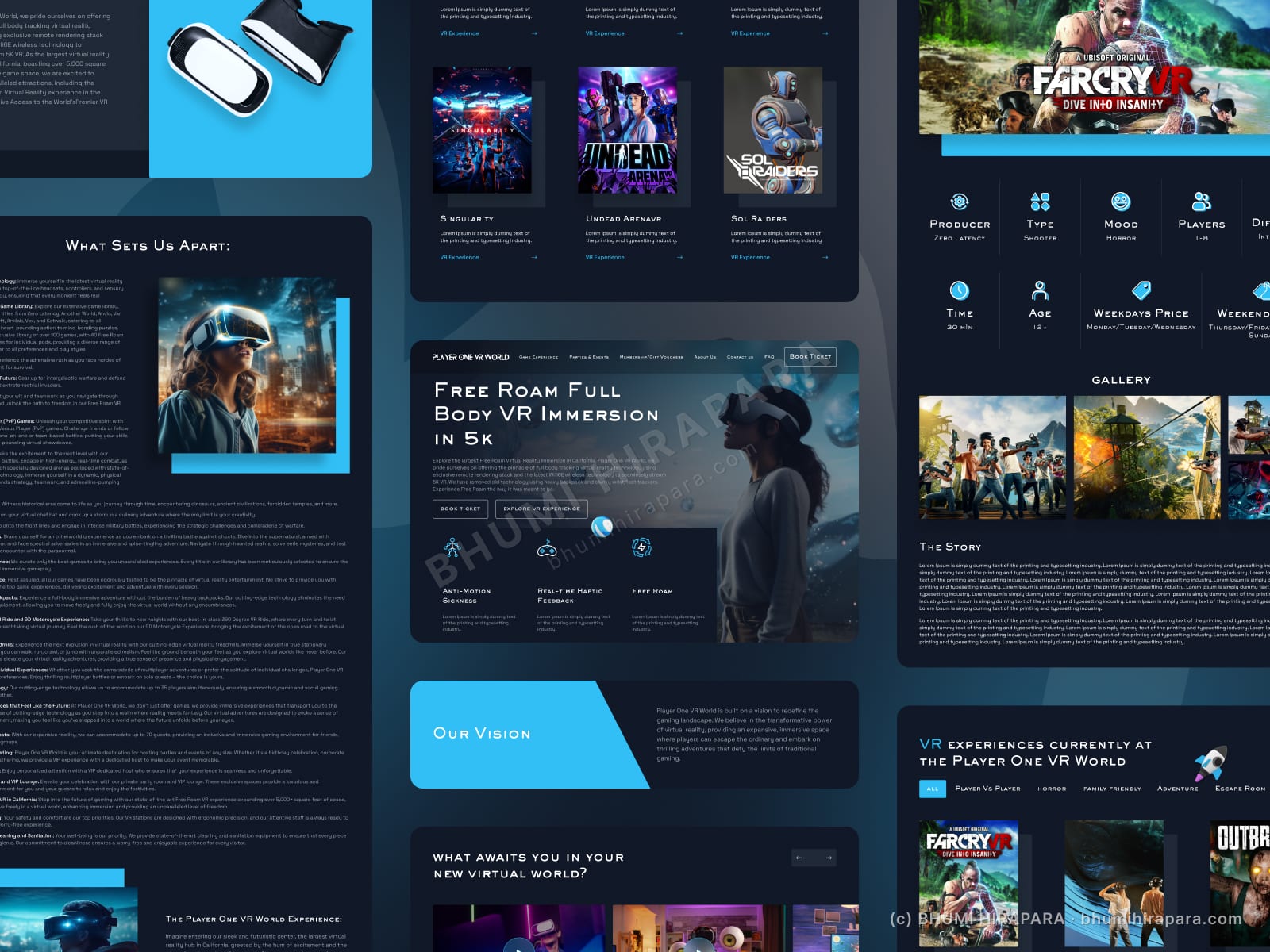 Player One World website - services and features section