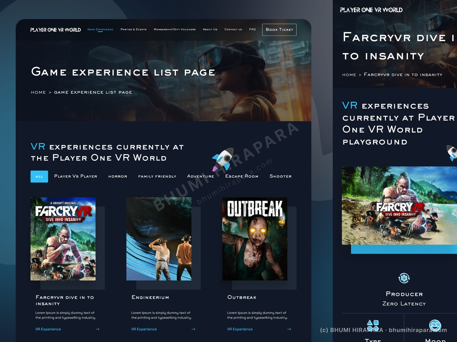 Player One World website - highlights and content section