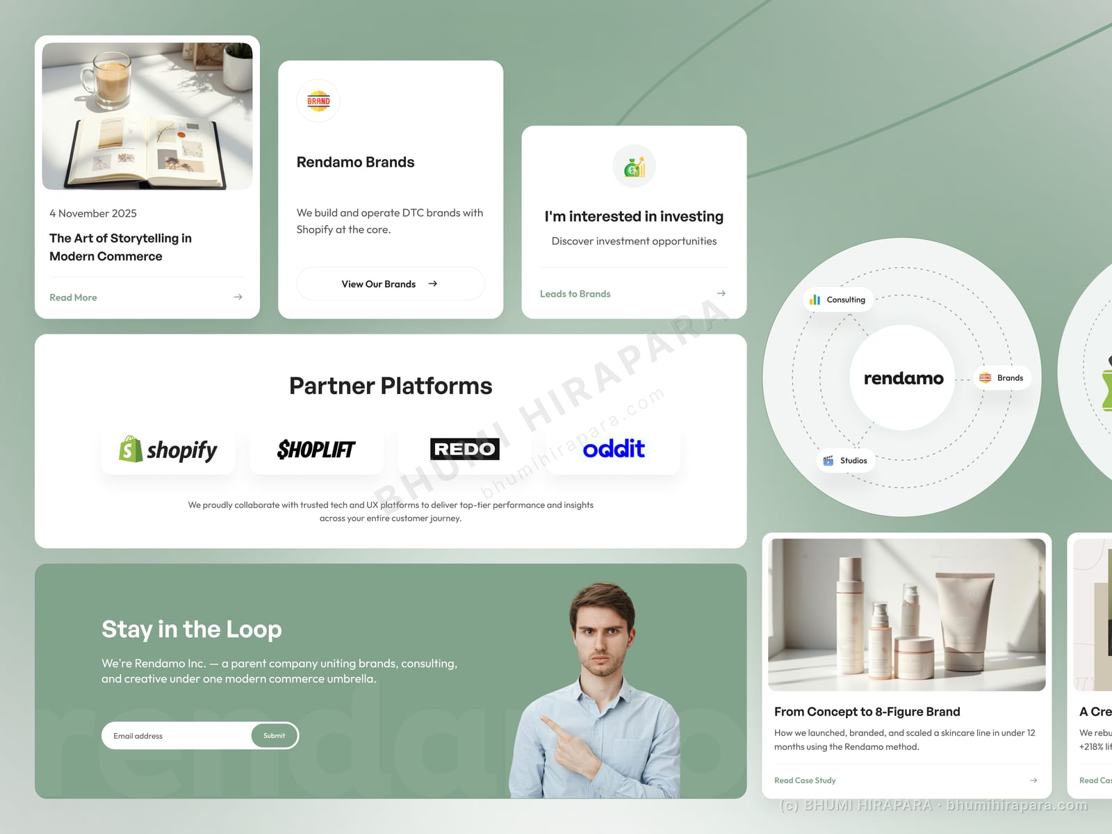 Rendamo website - highlights and content section