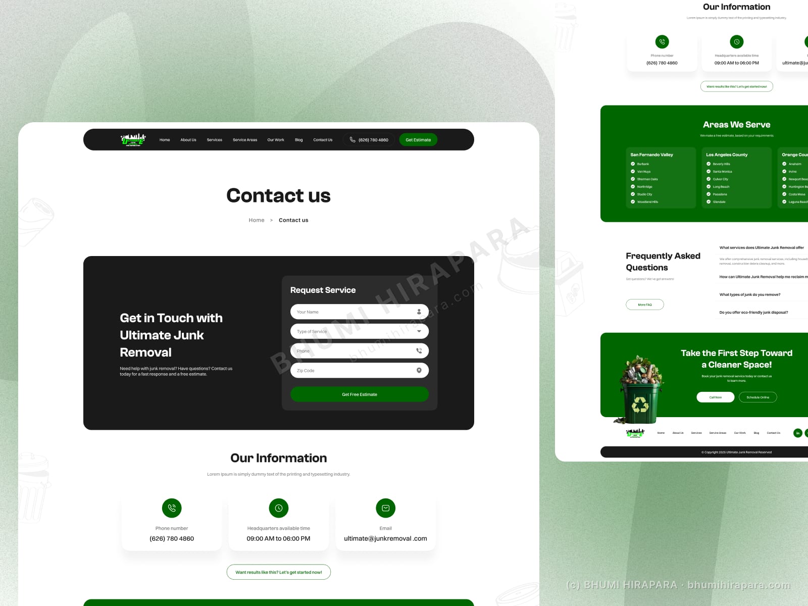 Ultimate Junk Removal website - testimonials and social proof section